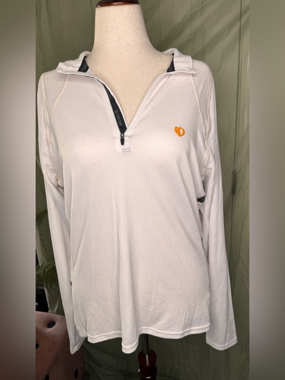 Pearl Izumi White Quarter-Zip Hooded Pullover with Orange Logo